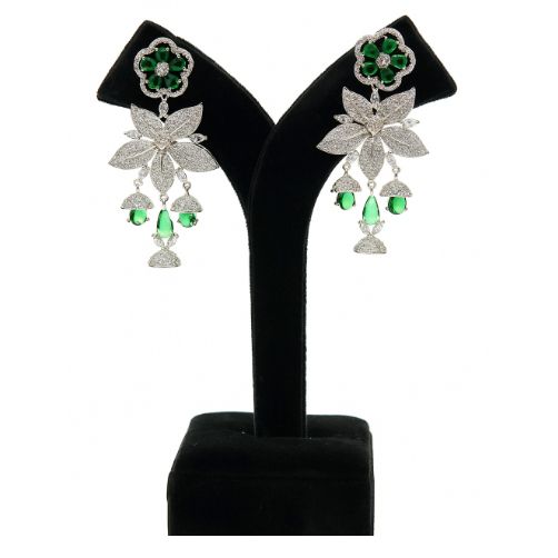 Elegant Green Stone Floral Drop Earrings for Women